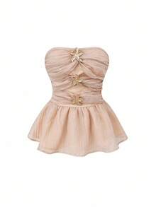 Firerie Top bandeau de estilo vacacional con decoración metálica elegante para mujer - Albaricoque - Ver 10