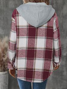 EMERY ROSE 秋冬休闲通勤格子连帽夹克 - 酒紅色 - 查看 2