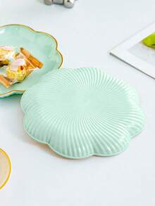 SHEIN 1pc Flower Shaped Gold Rimmed Tray, Multi-Purpose - Mint Green - View 9