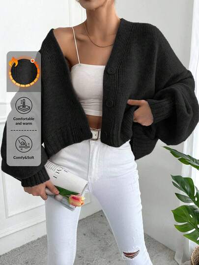 EURMUSE Women's Casual Versatile Solid Color Dropped Shoulder Loose Cardigan Y2k