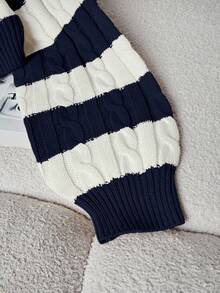 Franclia Suéter básico de mujer con mangas de farol, contraste de color y cuerda retorcida, otoño/primavera - azul real - Ver 4