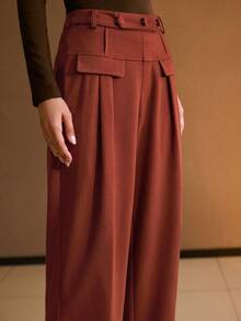 MOTF PREMIUM WOMEN'S STRAIGHT-LEG CASUAL TROUSERS, SLIMMING SILHOUETTE, AUTUMN/WINTER, BROWN-RED COLOR - Clay Red - View 3