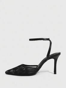 CUCCOO SZL Floral Mesh PU Patchwork Fashionable Sexy Party Elegant Hollow Pointed Toe High Heels