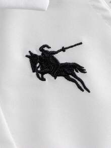 女婴夏季简约学院风服装：白色无袖翻领衬衫，搭配黑色刺绣装饰，搭配黑色百褶迷你裙，适合日常穿着和通勤 - 灰色 - 查看 3