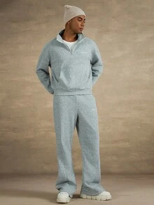 STYNVO 男士纯色简约休闲立领长袖卫衣和裤子套装针织套装裤套装两件套男士运动服秋装冬季 - 灰色 - 查看 6