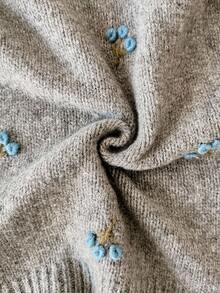 Modelyn Áo len chui đầu cổ tròn thêu màu trơn thường ngày cho nữ vào mùa thu/đông - Xám - Xem 8