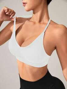 SHEIN Velisys Women's Seamless Black Sports Bra Yoga Bra Top Gym Tops Crop Workout Bra Tops Gym Tops Halter V Neck Sports Bra - Multicolor - View 3