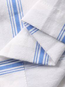 DAZY 2件套女士条纹撞色纽扣宽松短袖睡衣套装 - 藍白色 - 查看 8