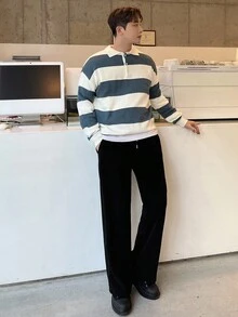 DAZY 男士返校条纹马球领毛衣，秋装