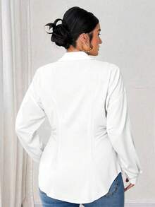 Elenzga 常规女式加大码休闲腰部收紧长袖宽松衬衫