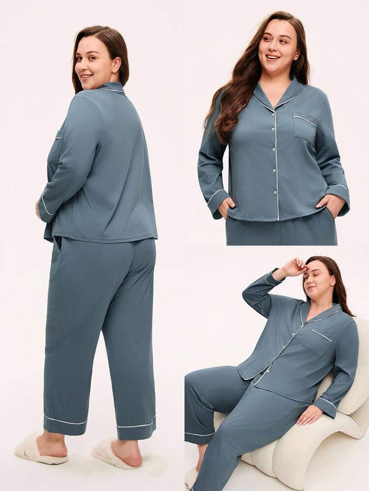Ropa de dormir esencial para bodas de talla grande para mujeres en otoño e invierno, conjunto de pijama de 100% algodón puro suave con chal de cuello, pantalones con bolsillos para mujer