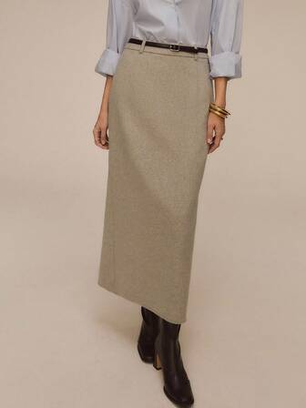 ATUI Studio 女性用ミニマリストハイウエストストレートロングスカート、通勤ファッションスカート、ウエストベルトデザイン、脚がきれいに見える、秋冬ファッションアイテム