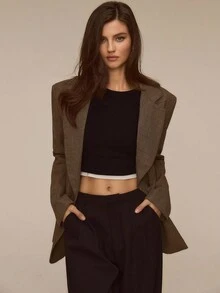 ATUI Studio 秋冬简约宽肩收腰双排扣西装外套 - 棕色 - 查看 3