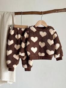 LMoss Kids LMoss 2pcs Baby Girl Heart Pattern Knitted Sweatshirt And Leggings Set,Christmas,Styles Comfortable Autumn & Winter,Pullover,Cozy Autumn And Winter Styles,Cozy Fall & Winter Styles - Multicolor - View 3