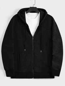 EURMUSE Cotton Men Zip Up Drawstring Thermal Lined Hoodie Without Tee - Black - View 3