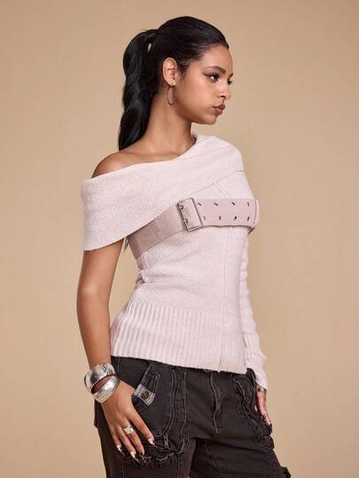 Grunge Punk Y2K Sexy Halter Neck Bandage Design Bodycon Knit Top For Women