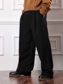 SUMWON Wide Leg Pleated Smart Dress Pants Classic Office Business Trousers Formal Professional Straight Suit Bottoms With Side Pockets Fall Winter Bottoms - Black - View 1