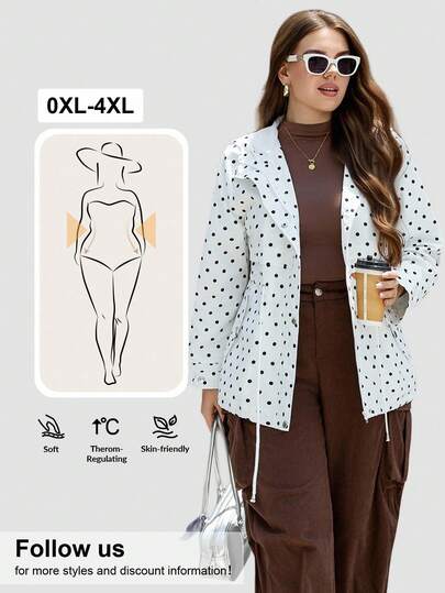 SHEIN LUNE معطف أخضر عسكري بسحاب خصر وجيوب وقبعة مع جيوب ملابس شتوية بمقاسات كبيرة