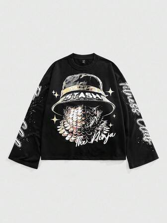 Street Life Men's Street Graphic Print Long Sleeve T-Shirt, Casual Everyday Wear