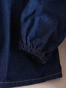 EMERY ROSE 女式蝴蝶结装饰深蓝色牛仔衬衫