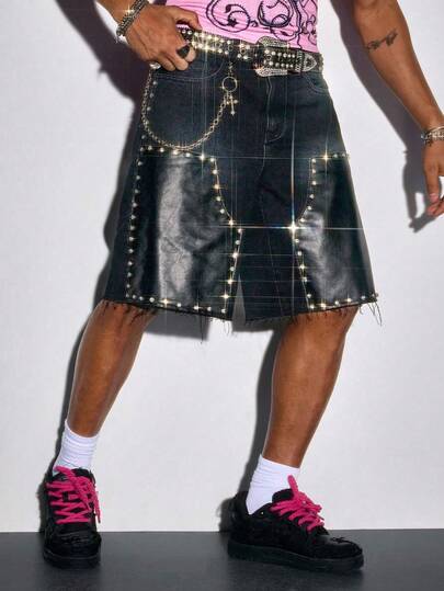 ROMWE Avant Shorts vaqueros con decoración de rhinestones para hombres, de moda para el verano