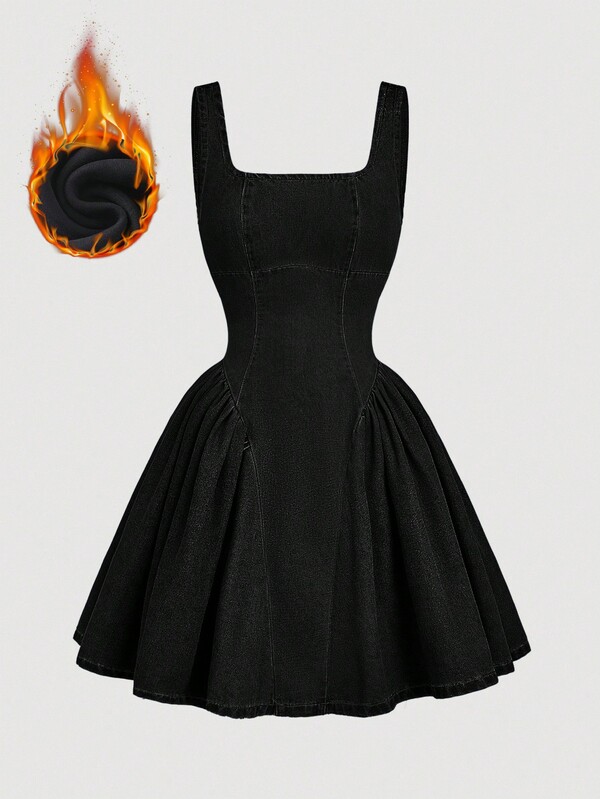 SHEIN MOD Women's Casual Versatile Sleeveless Waist Cinched Denim Dress