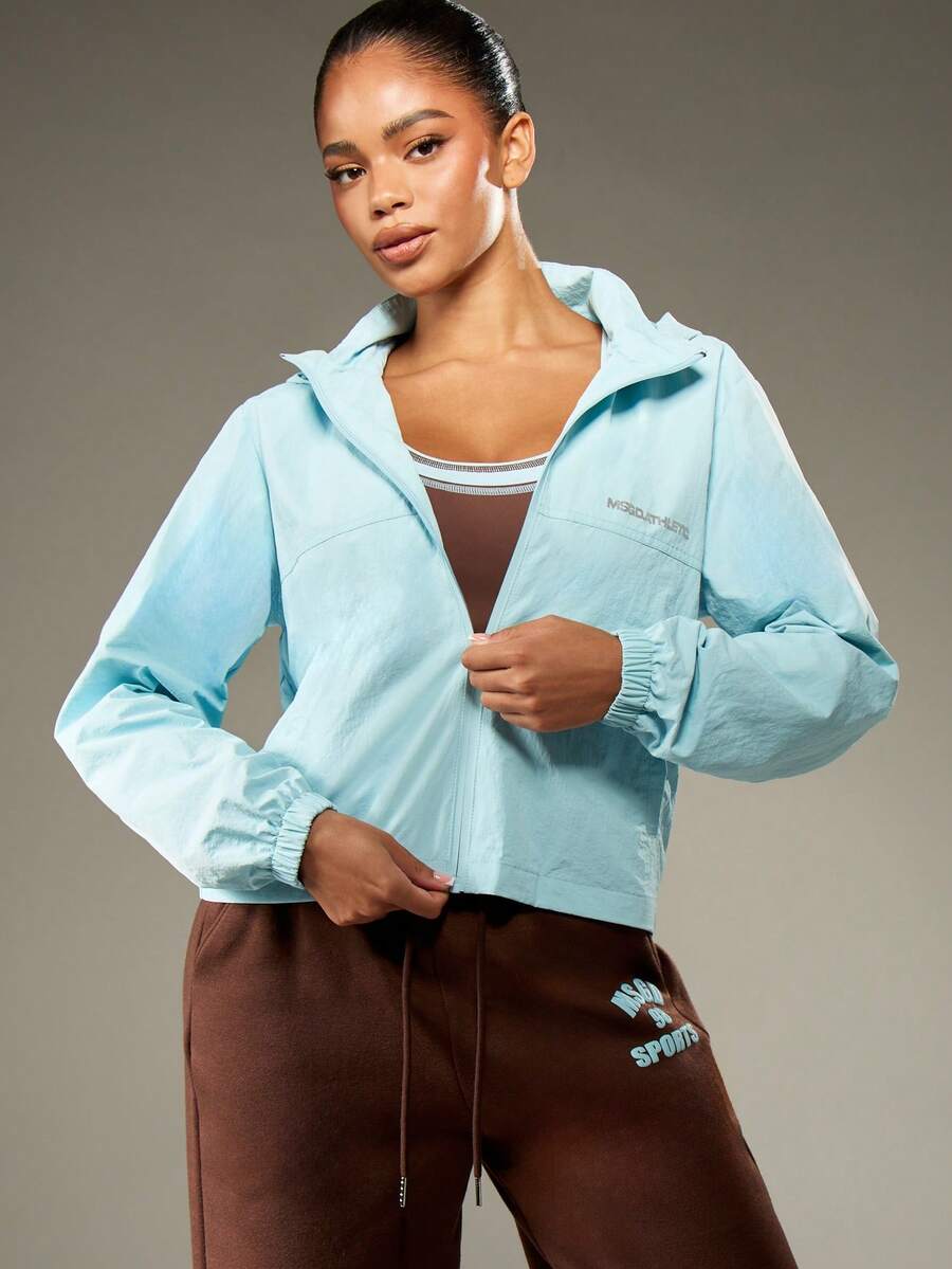 MISSGUIDED 全拉链运动夹克高性能运动服防风衣春季跑步慢跑训练轻便双层网眼透气外套 - 藍色 - 查看 1