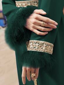 Al Najma Women's Colorblock V-Neck Raglan Sleeve Elegant Long Tunic Dress