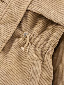 SHEIN Girls' Cinched Waist Hooded Padded Coat, Zipper Closure, Faux Drawstring, Slim Fit Padded Coat Fall Winter