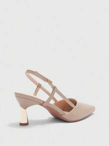 CUCCOO BIZCHIC Zapatos de tacón de vestir con punta afilada, tira trasera y color albaricoque para fiestas y uso diario de las mujeres para Navidad - Albaricoque - Ver 8