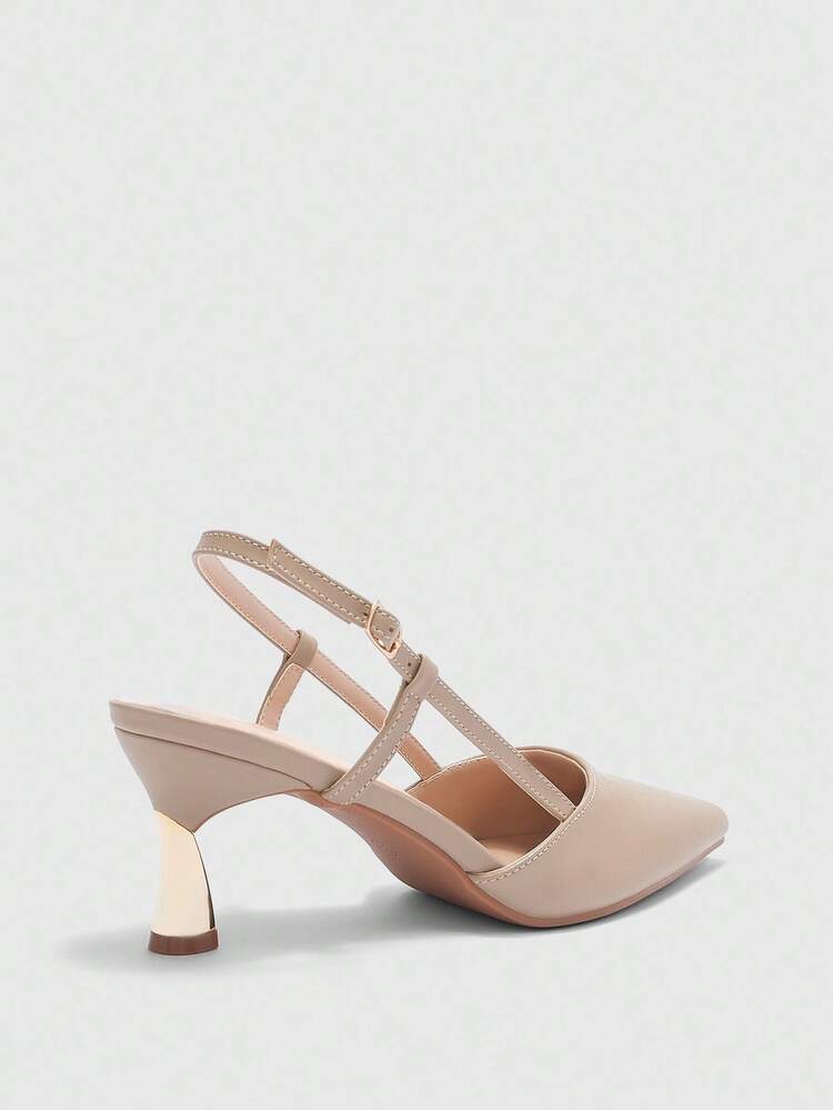 CUCCOO BIZCHIC Women's Pointed Toe Apricot Backstrap Formal Party Commute Heel Pumps For Christmas Spring Shoes - Apricot - View 8