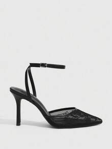 CUCCOO SZL Floral Mesh PU Patchwork Fashionable Sexy Party Elegant Hollow Pointed Toe High Heels