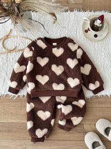 LMoss Kids LMoss 2pcs Baby Girl Heart Pattern Knitted Sweatshirt And Leggings Set,Christmas,Styles Comfortable Autumn & Winter,Pullover,Cozy Autumn And Winter Styles,Cozy Fall & Winter Styles - Multicolor - View 5