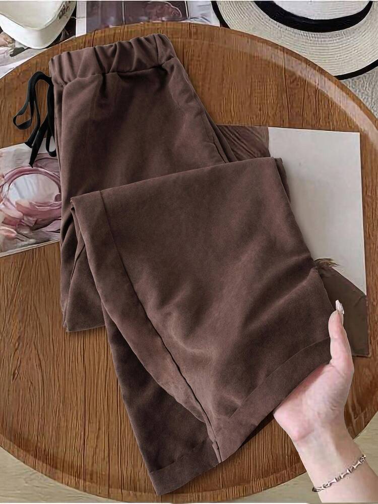 Women's Casual Solid Color Drawstring Pants Brown Pants Country Christmas Fall New Year Plaid New Year Look