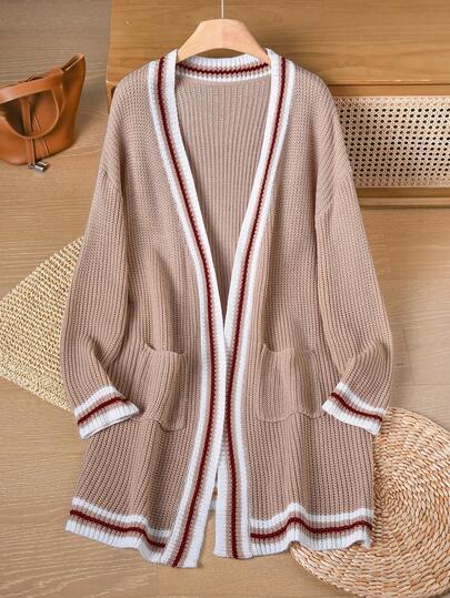 Rusticease كارديجان نسائي كاجوال مزين بألوان متباينة، خريف/شتاء