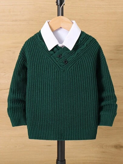 1pc Young Boys' Casual, Comfortable, Fashionable, Versatile, Soft, Thick, Jacquard Knit Gray Sweater, Suitable For Daily Wear, School, Outings, Sports, Autumn/Winter Fall