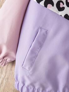 SHEIN Chaqueta con capucha con cremallera para niñas en otoño, diseño de estampado digital de bloques de color y estampado de leopardo, diseño de moda versátil para otoño e invierno - Rosa - Ver 6