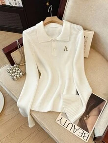 Franclia Áo len dệt kim cài nút kiểu Pháp thanh lịch, đơn giản, phong cách Pháp, đa năng, màu trắng, thường ngày/hẹn hò dành cho nữ mùa thu/đông mới - trắng - Xem 1