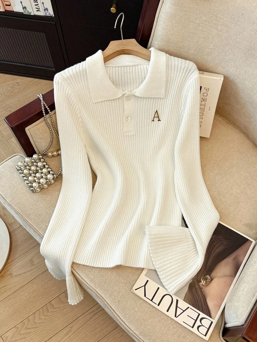 Franclia Áo len dệt kim cài nút kiểu Pháp thanh lịch, đơn giản, phong cách Pháp, đa năng, màu trắng, thường ngày/hẹn hò dành cho nữ mùa thu/đông mới - trắng - Xem 1