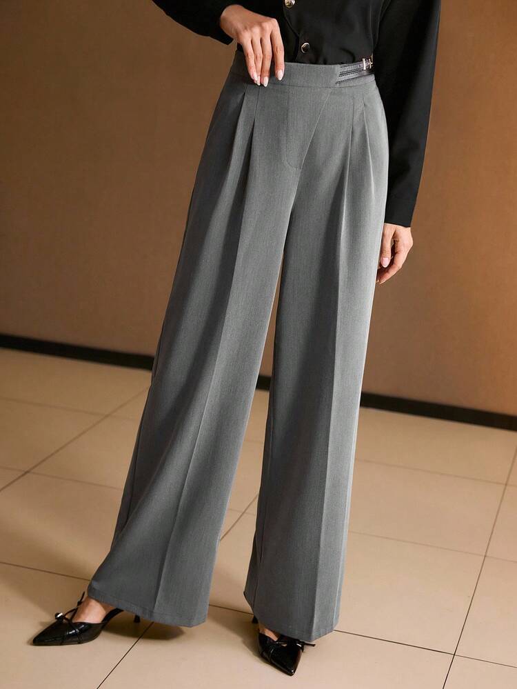 PANTALONES DE TRAJE ANCHOS ADELGAZANTES DE OTOÑO PARA MUJER, PANTALONES DE TRAJE CASUALES CON SOLAPA OBLICUA