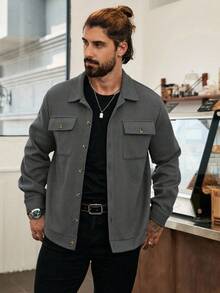 Manfinity Homme 男士长袖短款休闲针织灰色大衣，秋冬外套，Old Money品牌 - 灰色 - 查看 7