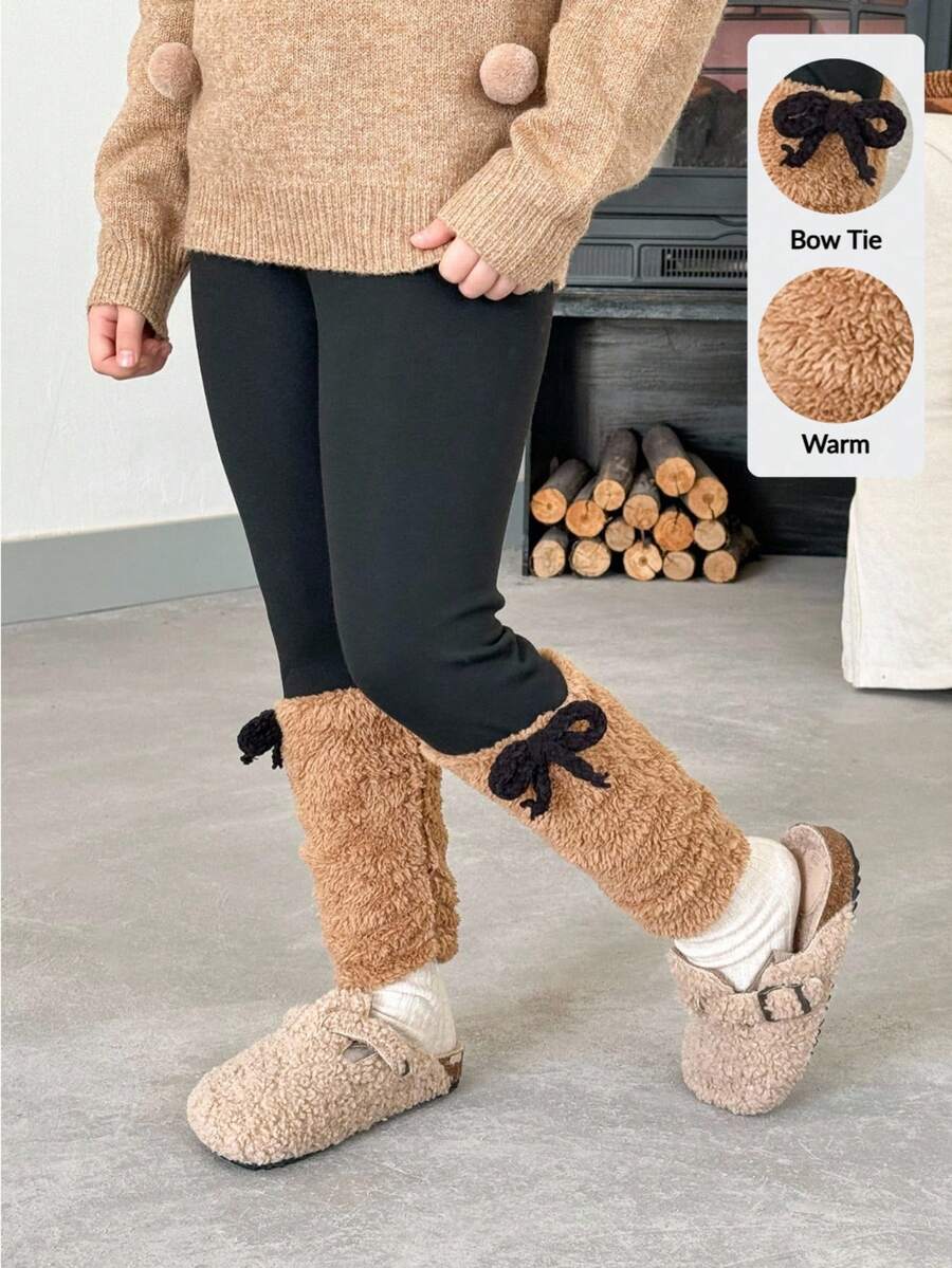 LMoss Kids Leggings casual in maglia di colore unito e morbido per ragazze giovani