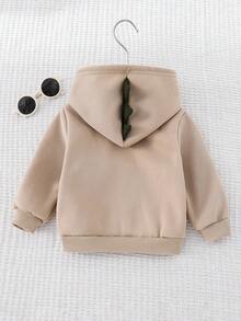 Cozy Pixies 秋冬男童卡通恐龙图案3D角连帽长袖套头卫衣 - 卡其色 - 查看 2