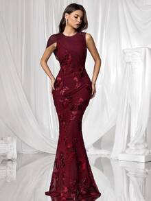 Coutiva Formal Evening Gown (Heavily Embellished) - Burgundy - View 4