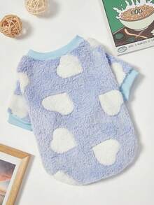 PETSIN 1 Pc Pet Dog Blue Heart Print Plush Thick Warm Crew Neck Sweatshirt For Autumn/Winter - Multicolor - View 1