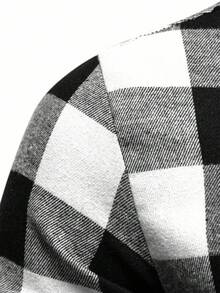 Manfinity Homme Men's Casual Plaid Long Sleeve Shirt, Autumn Checkered Shirt Men Men Button Up Shirt Design Mens Plaid Button Up - Black and White - View 7