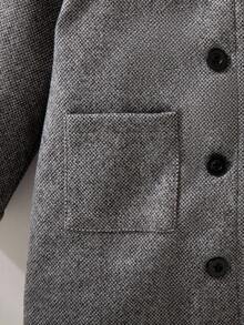 SHEIN 4-7岁女童法式复古长款及膝外套，单排扣高领大蝴蝶结设计，灰色格子面料，秋冬季 - 灰色 - 查看 5