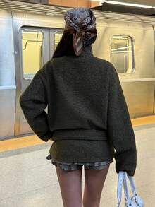 Muchica 女士秋冬新款立领低腰系带羊毛大衣 - 橄欖綠 - 查看 2