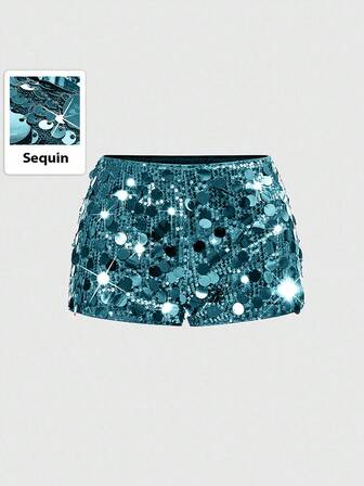 Grunge Punk Women's Sexy Super Low Waist Glitter Sequin Mini Shorts, Suitable For Summer Beach, Graduation, Easter, Concert, Nashville Vacation, Prom, Street Punk, Music Festival