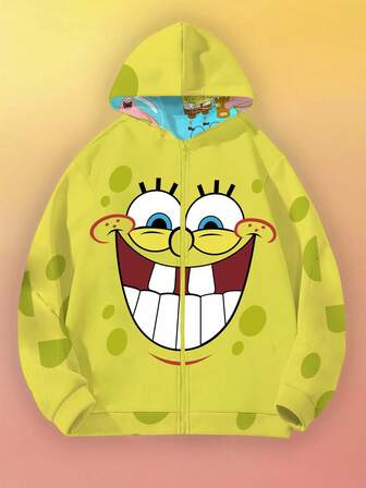 SpongeBob SquarePants | SHEIN Plus Size Cartoon Pattern Zip-Up Hooded Long Sleeve Sweatshirt Yellow Zip Up Hoodie Graphic Hoodie Women Women Hoodies Cute Hoodie Yellow Classic Street Fashion Cute Cartoon Expression Print Pattern Loose Hooded Sweatshirt Oversized Yellow Hoodie Cute Hoodies Cartoon Hoodie Hoodies Graphic
